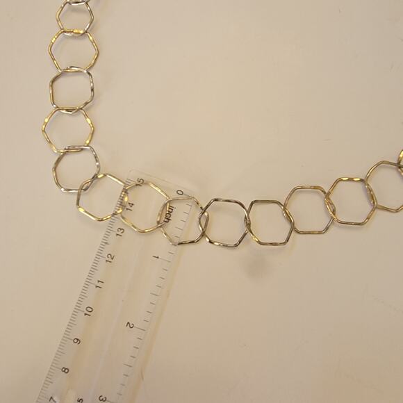 Modern Geometric Gold Tone Necklace with Open Hexagon Links Adjustable 18 to 22 - Picture 5 of 10
